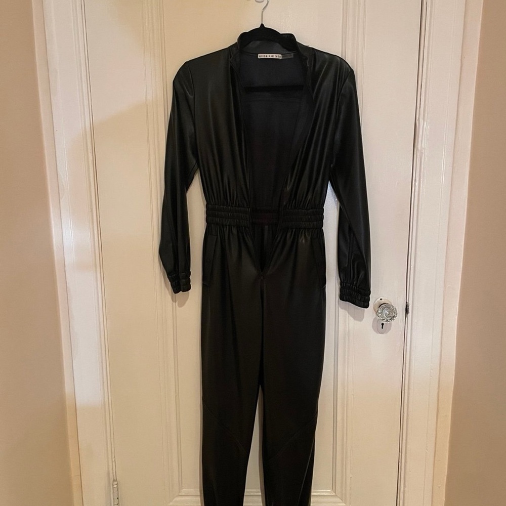 Alice + Olivia Levi Vegan Faux Leather Pants Jumpsuit Black - Size 0